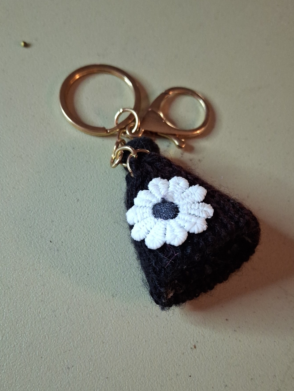 Handcrafted Black Knit Daisy Keychain Purse Charm